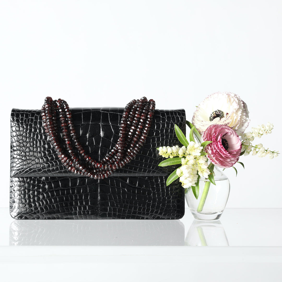 Black Alligator Handbag with Garnet Handle - Darby Scott