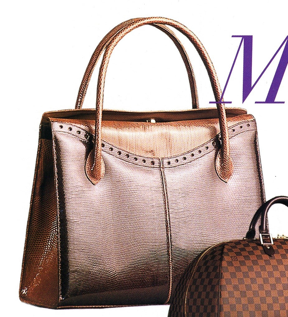 Chesnut & Chocolate Lizard Harrison Handbag with Spectator Details - Darby Scott