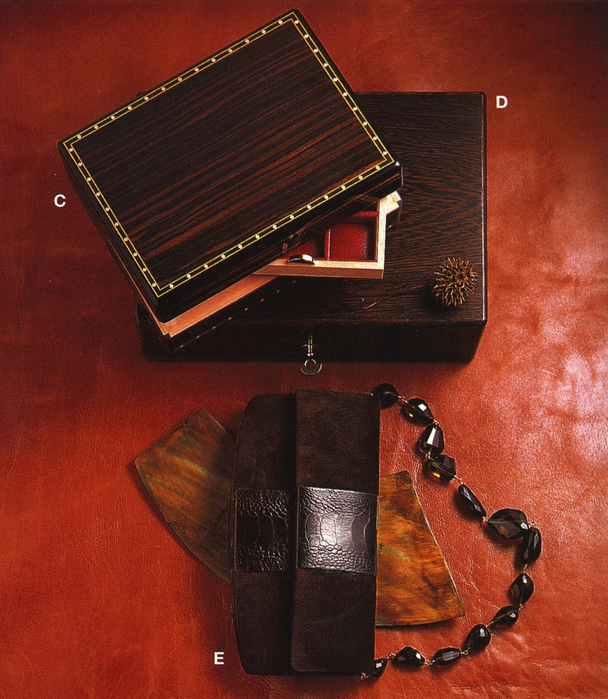 Darby Scott Brown Suede & Ostrich Leg Clutch with Smokey Topaz Jeweled Handle