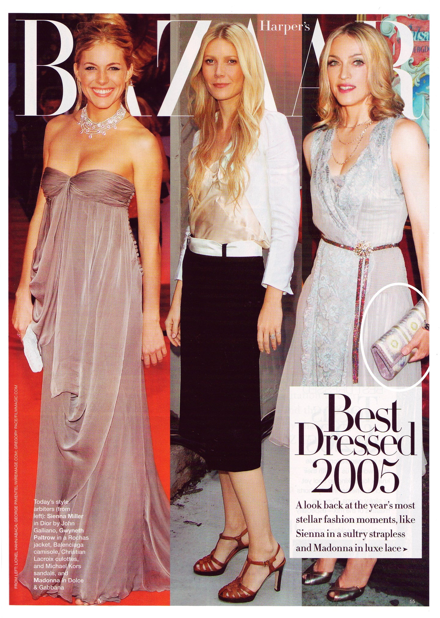 Sienna Miller, Gwyneth Paltrow and Madonna as Best Dressed 2005. Madonna carries a Darby Scott Clutch