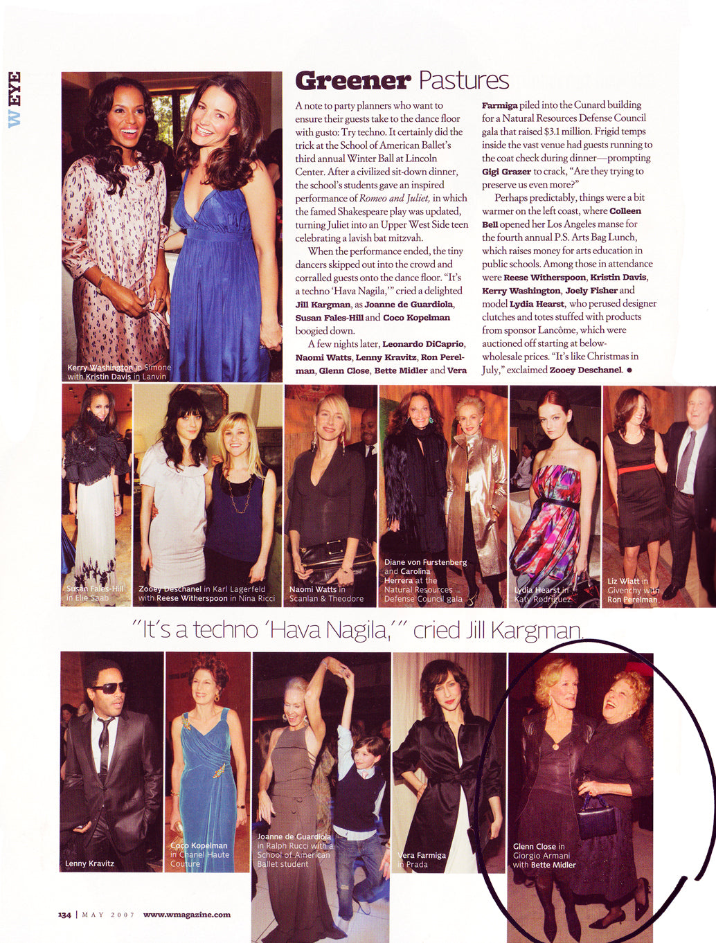 W Magazine Article featuring celebrities include Bette Midler carrying a Darby Scott handbag
