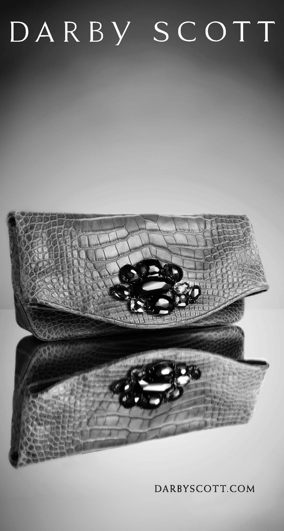 Alligator Fold Over Clutch with Jeweled Mosaic Front - Darby Scott