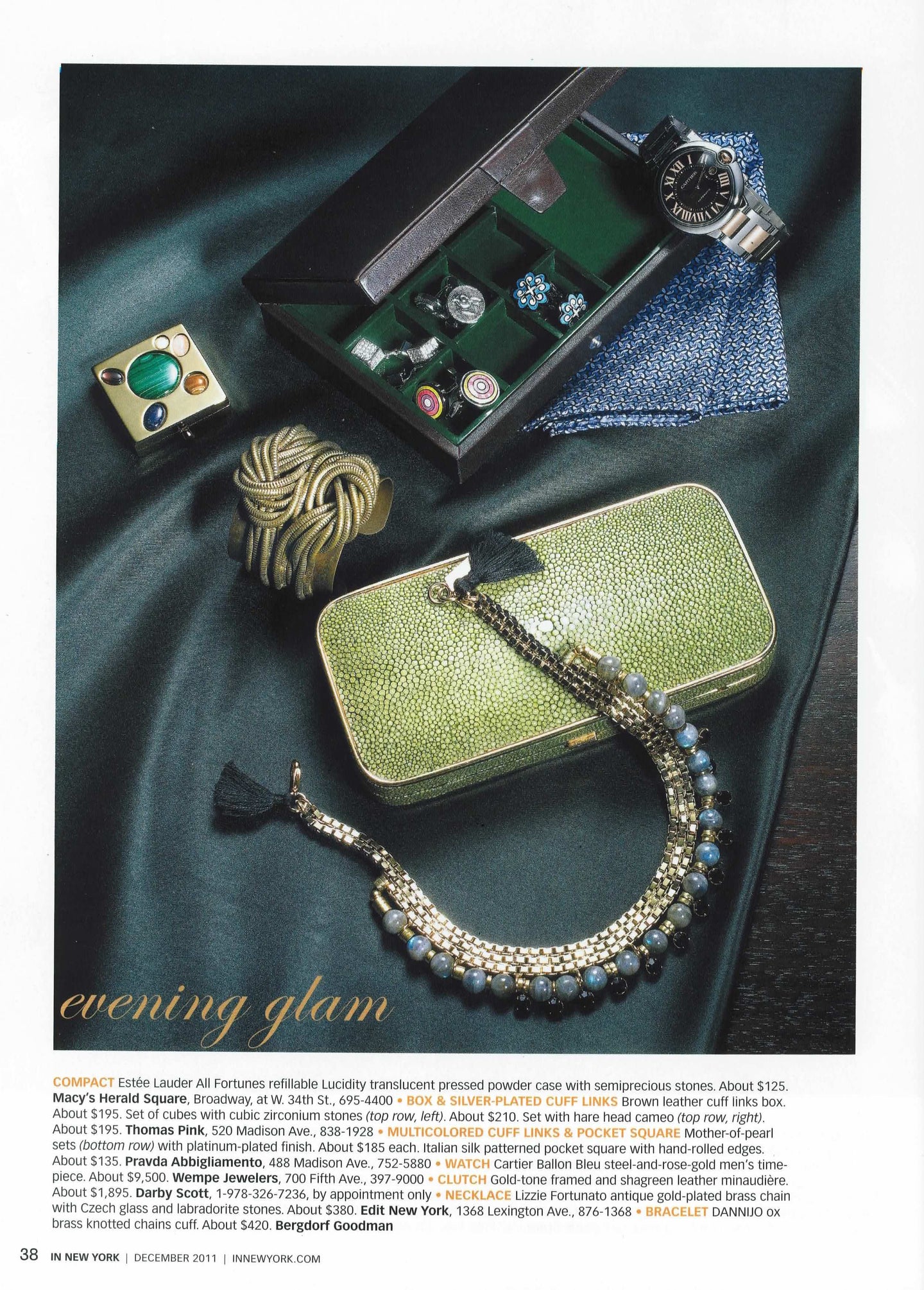 Evening Glam Picks by IN NYMag include Darby Scotts Shagren Box Minaudiere