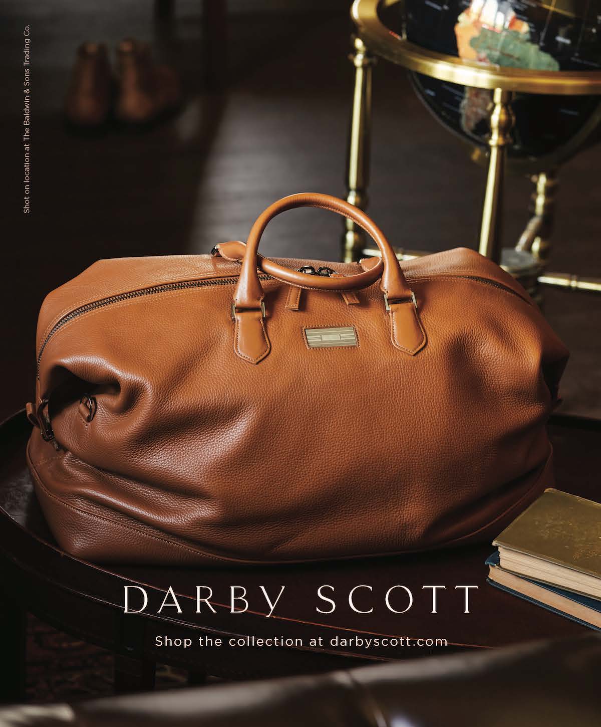 Darby Scott's Aspen Travel Duffle in Cognac Leather as seen in Esquires Fall 2017 Big Black Book