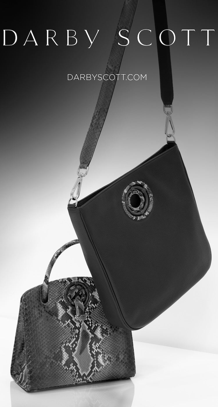 Darby Scott Ad with Cloe Crossbody Tote and Annette Top Handle Tote