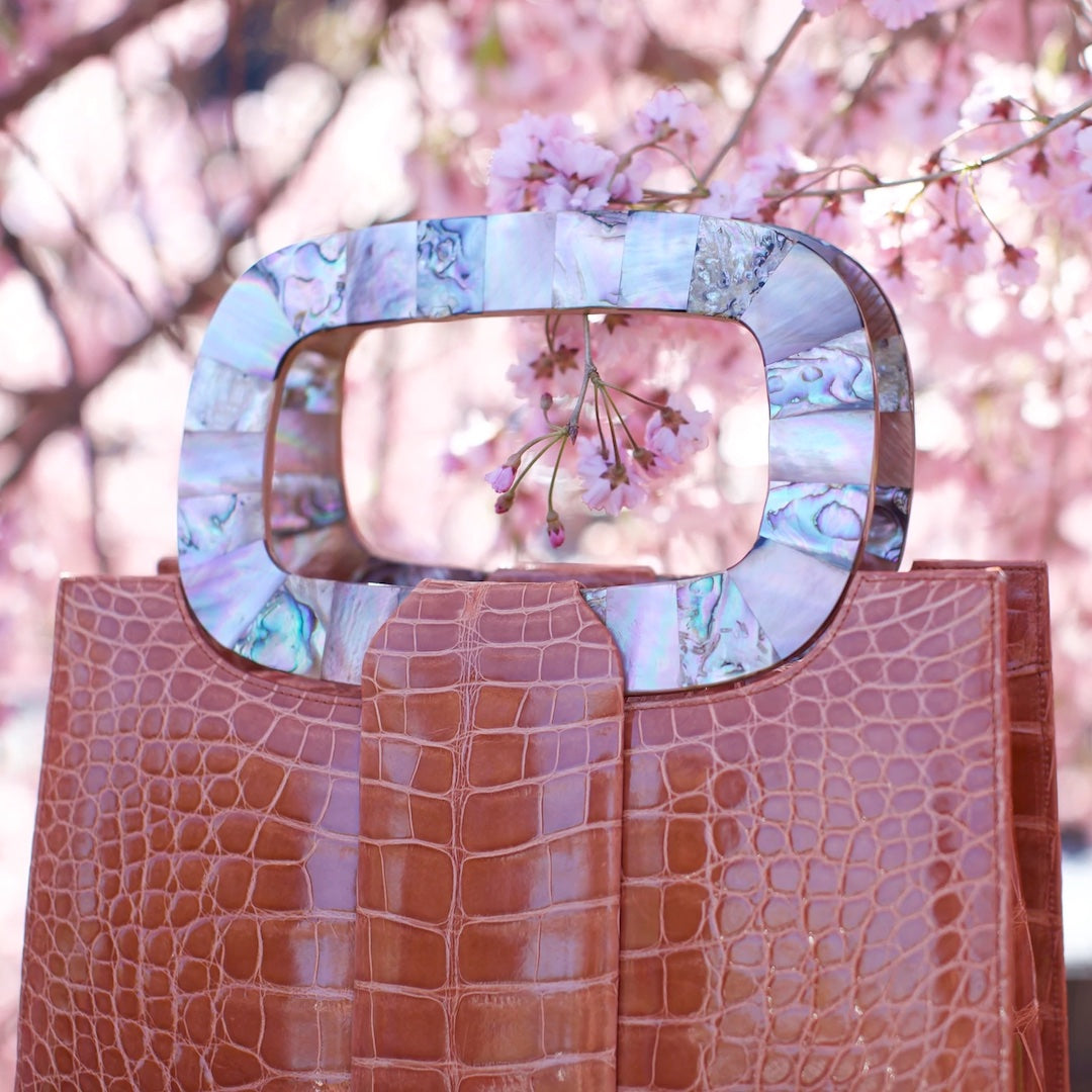 Orange Crocodile Heritage Tote with Shell handle - Darby Scott