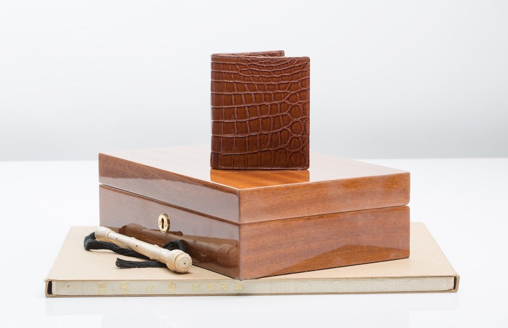 Cognac Euro Wallet on Jewelry Box - Darby Scott