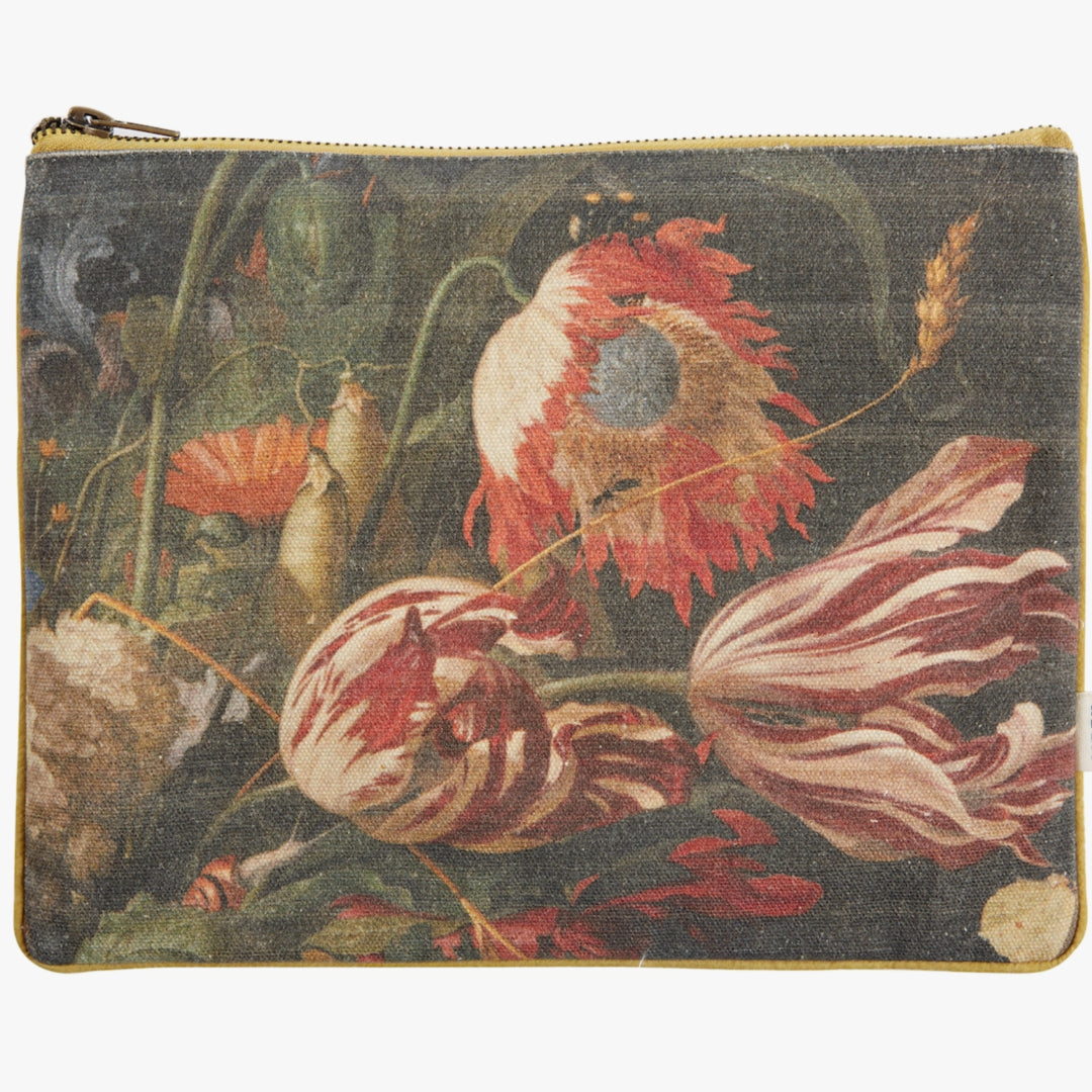 Dark Floral Print on Canvas Zip Pouch - Darby Scott