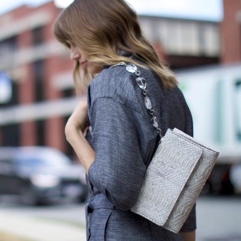 White Python Chain & Jewel Shoulder Bag on Model - Darby Scott