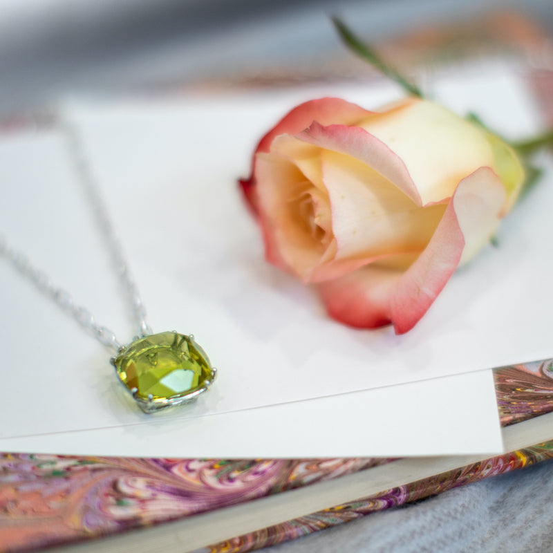 Peridot Cushion Cut Pendant with Rose - Darby Scott