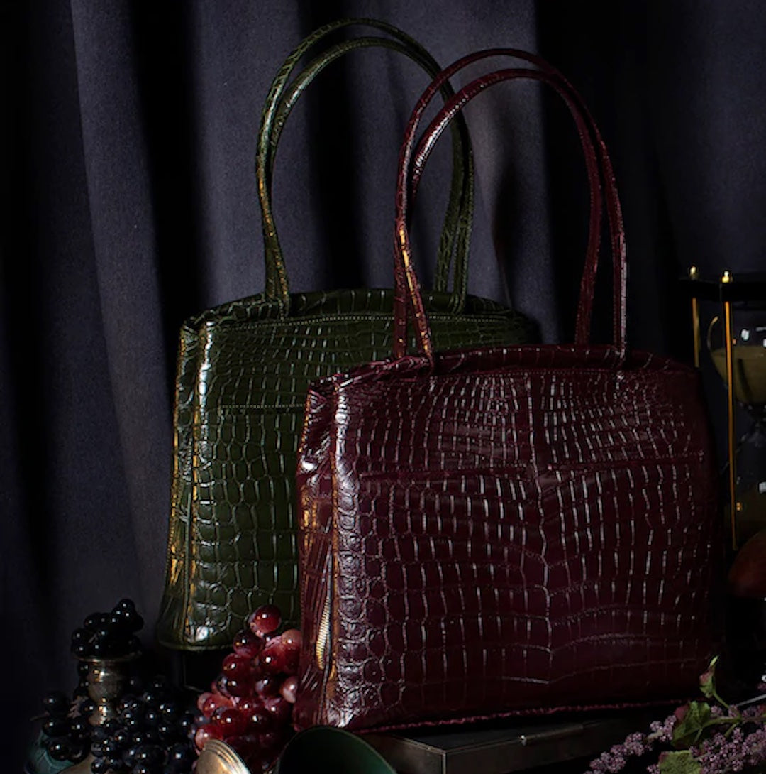 Dark Green & Bordeaux Niloticus Crocodile Crawford Handbags - Darby Scott