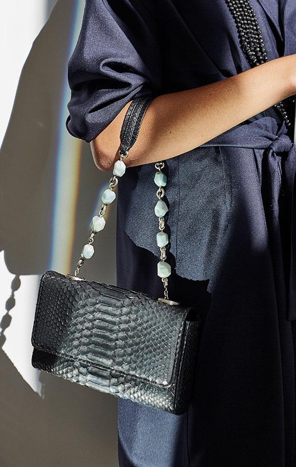Black Python Fold-Over with Chrysoprase chain & jewel handle - Darby Scott