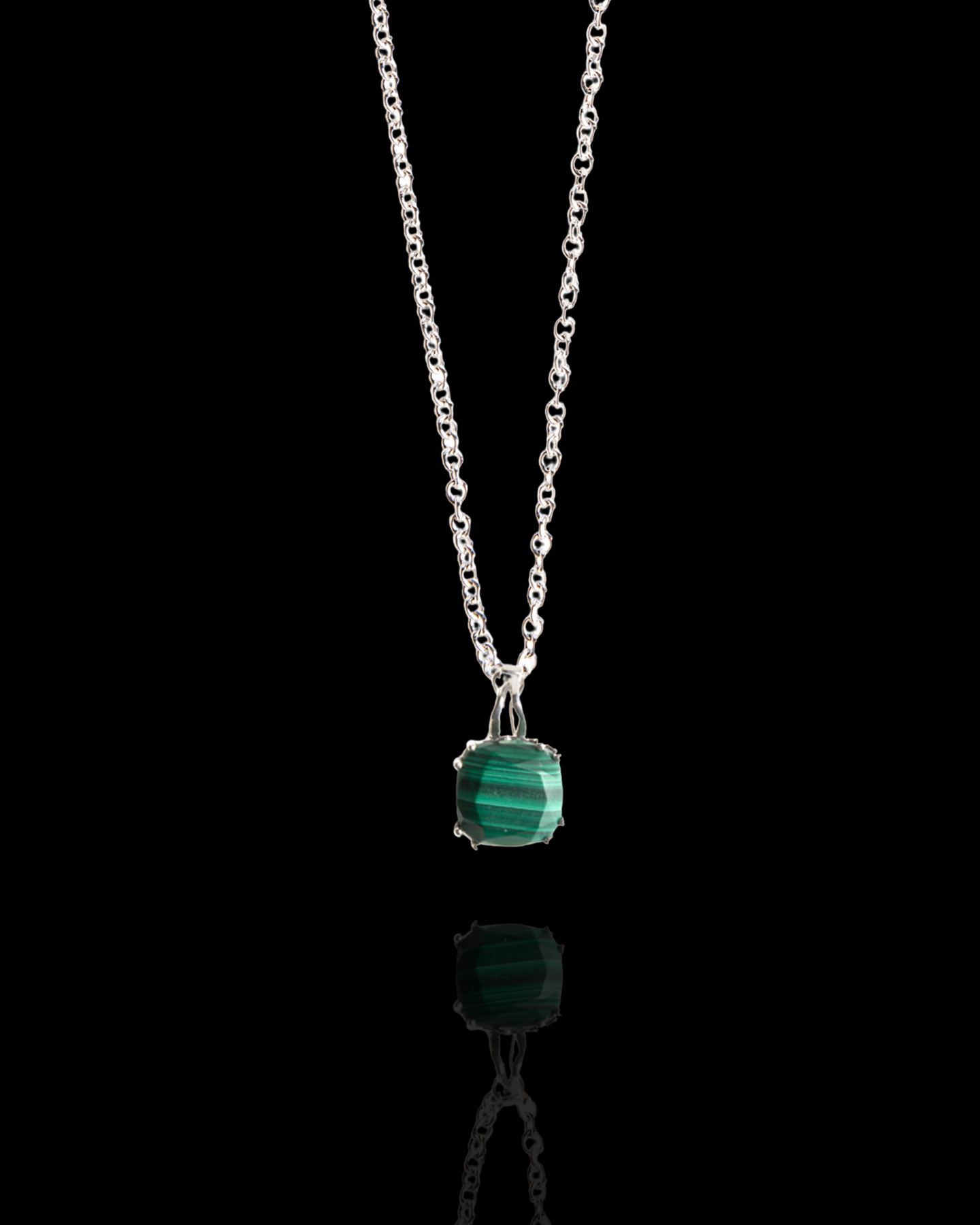 Malachite Cushion Cut Pendant in Sterling Silver - Darby Scott