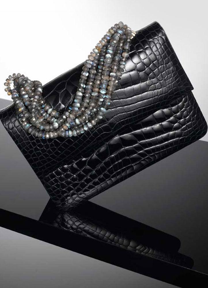 Navy Crocodile Iconic Handbag with Labradorite Handle