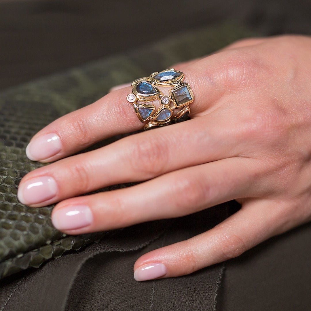 Labradorite & Diamond Mosaic Cocktail Ring - Darby Scott