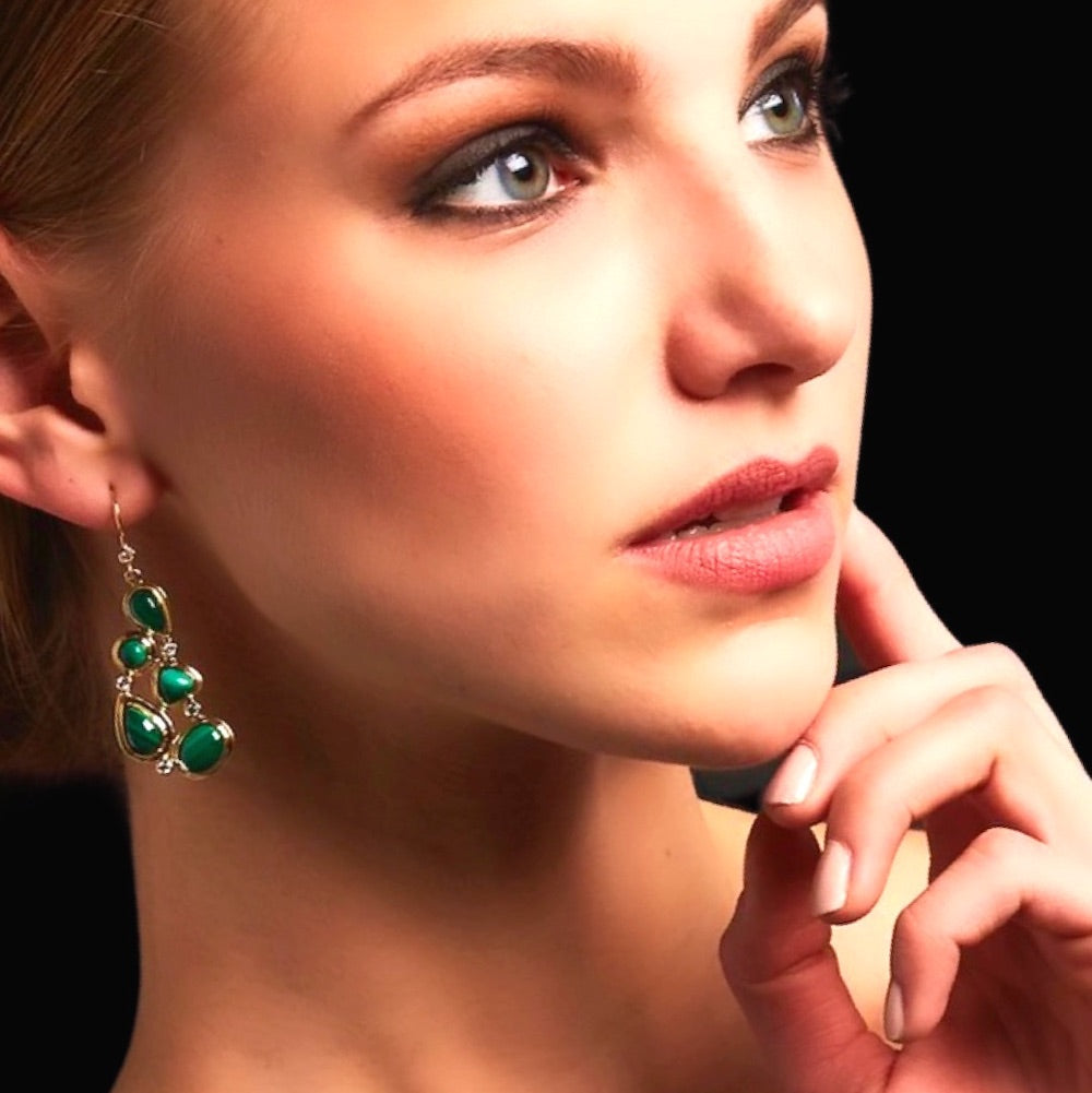 Malachite Mosaic Earring in 18K Yellow Gold