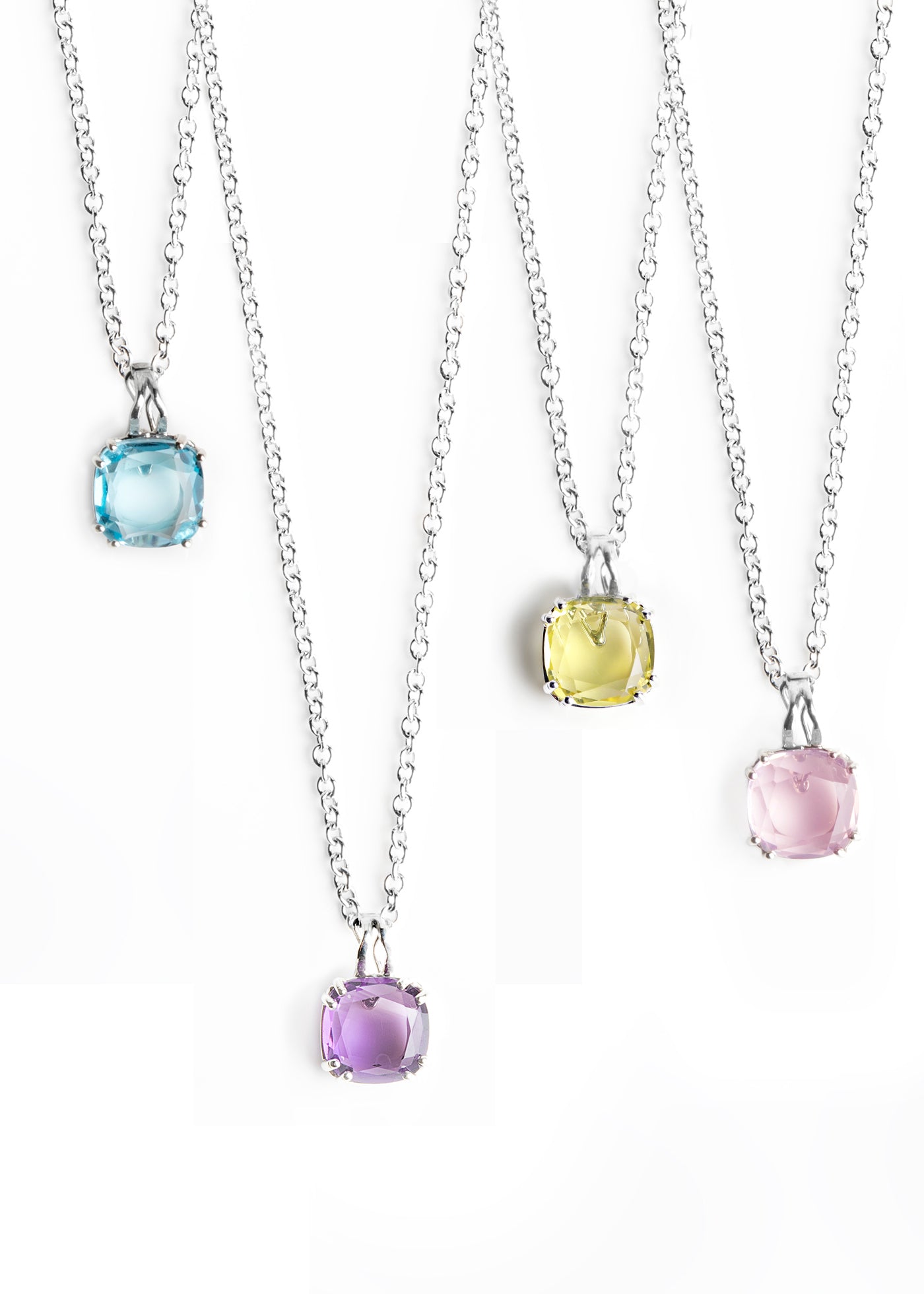 Cushion Cut Gemstone Pendants in Sterling Silver