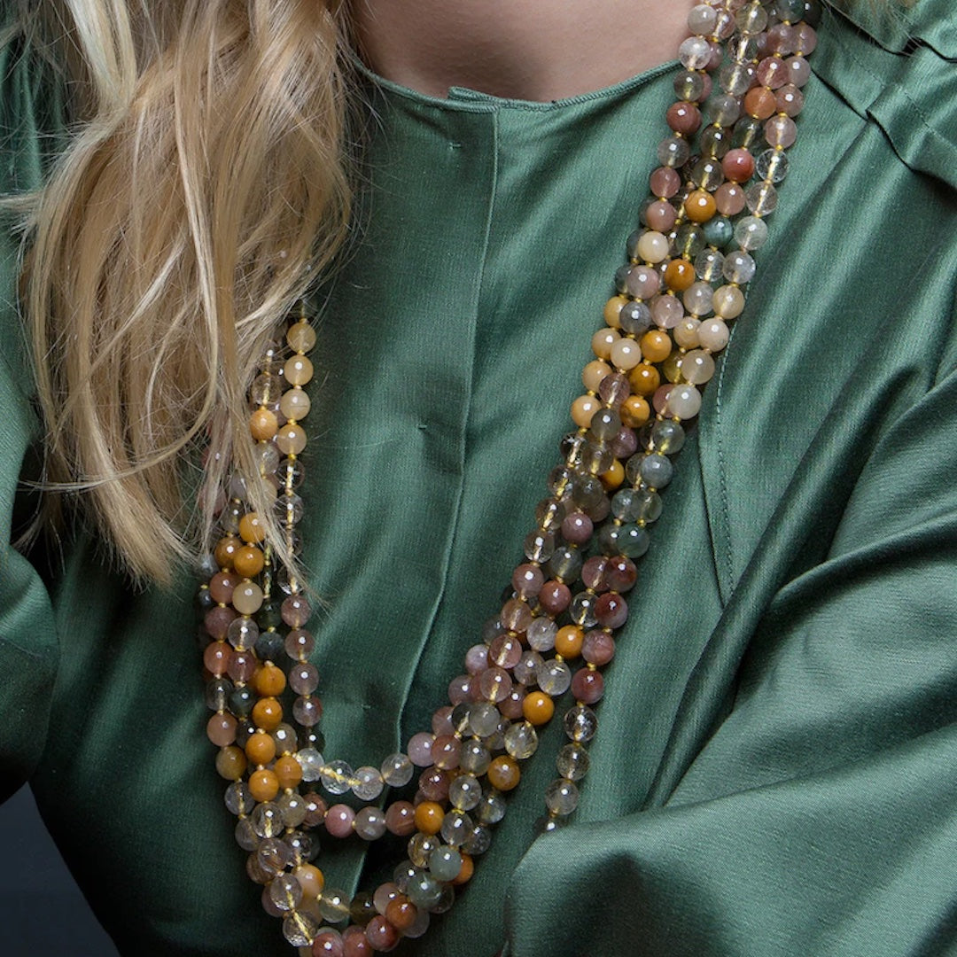 Multi-Colored Rutilated Quartz Beads Rope Style Necklaces on model - Darby Scott