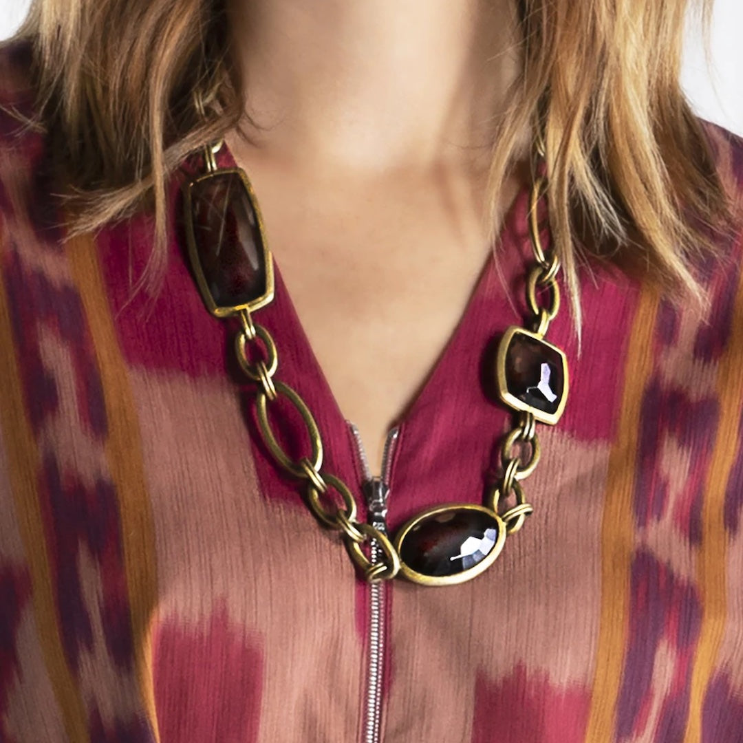 Smokey Topaz and Brass Chain Link Necklace - Darby Scott