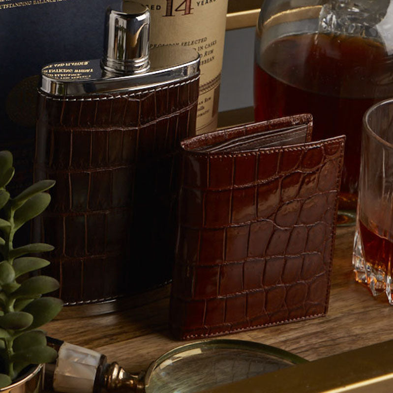 Brown Croc Wallet and Flask - Darby Scott