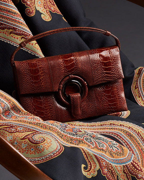 Grommet Handbag in Cognac Ostrich Leg - Darby Scott