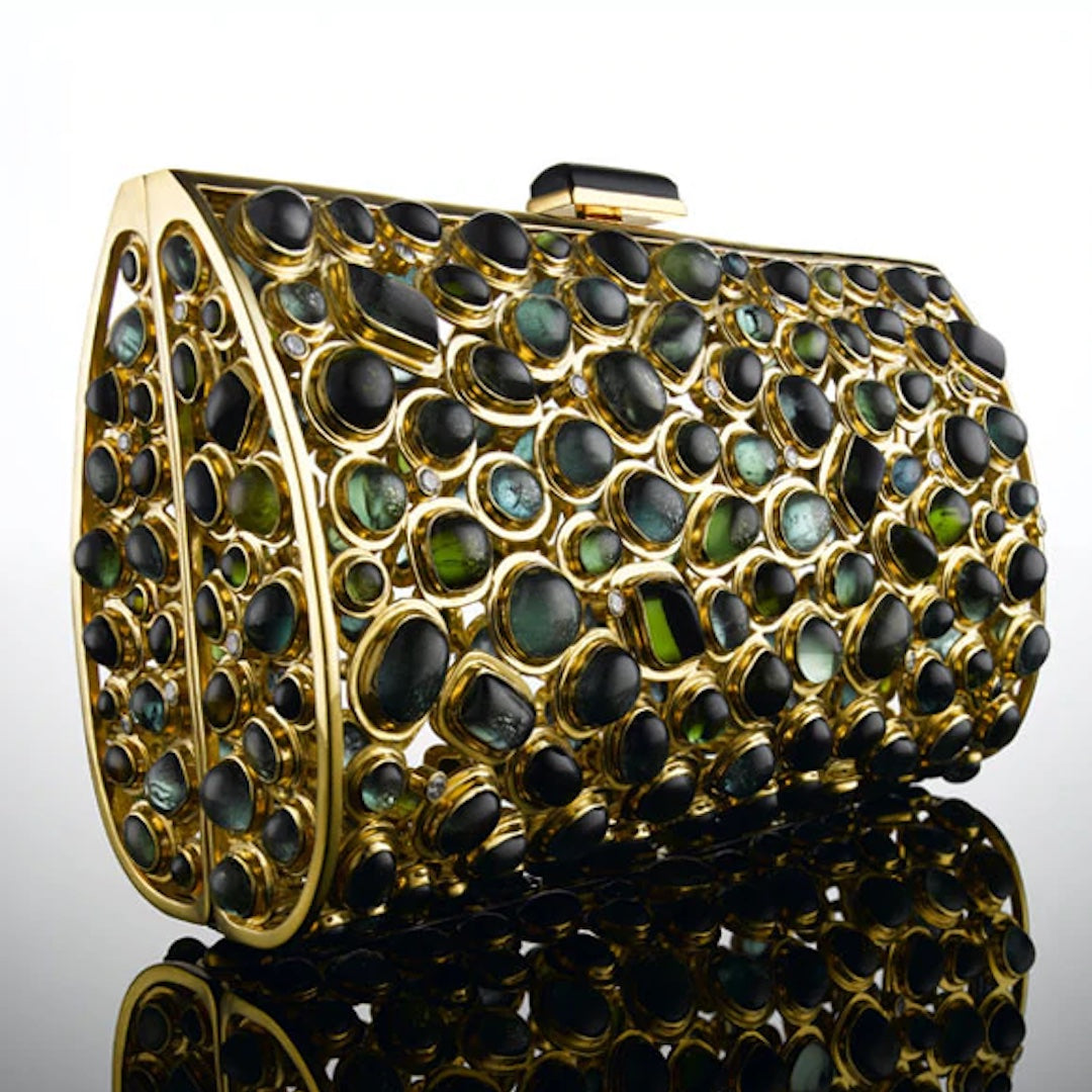 Tourmaline Gemstones & Diamonds Adorn This One of a Kind minaudière by Darby Scott