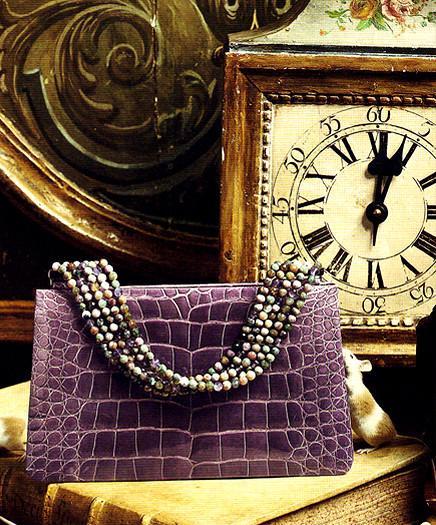 Darby Scott Handbag in Mauve Alligator as seen in Neiman Marcus Catalog