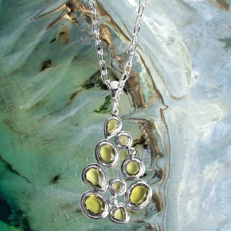 Peridot and Diamond Mosaic Pendant on sterling chain - Darby Scott