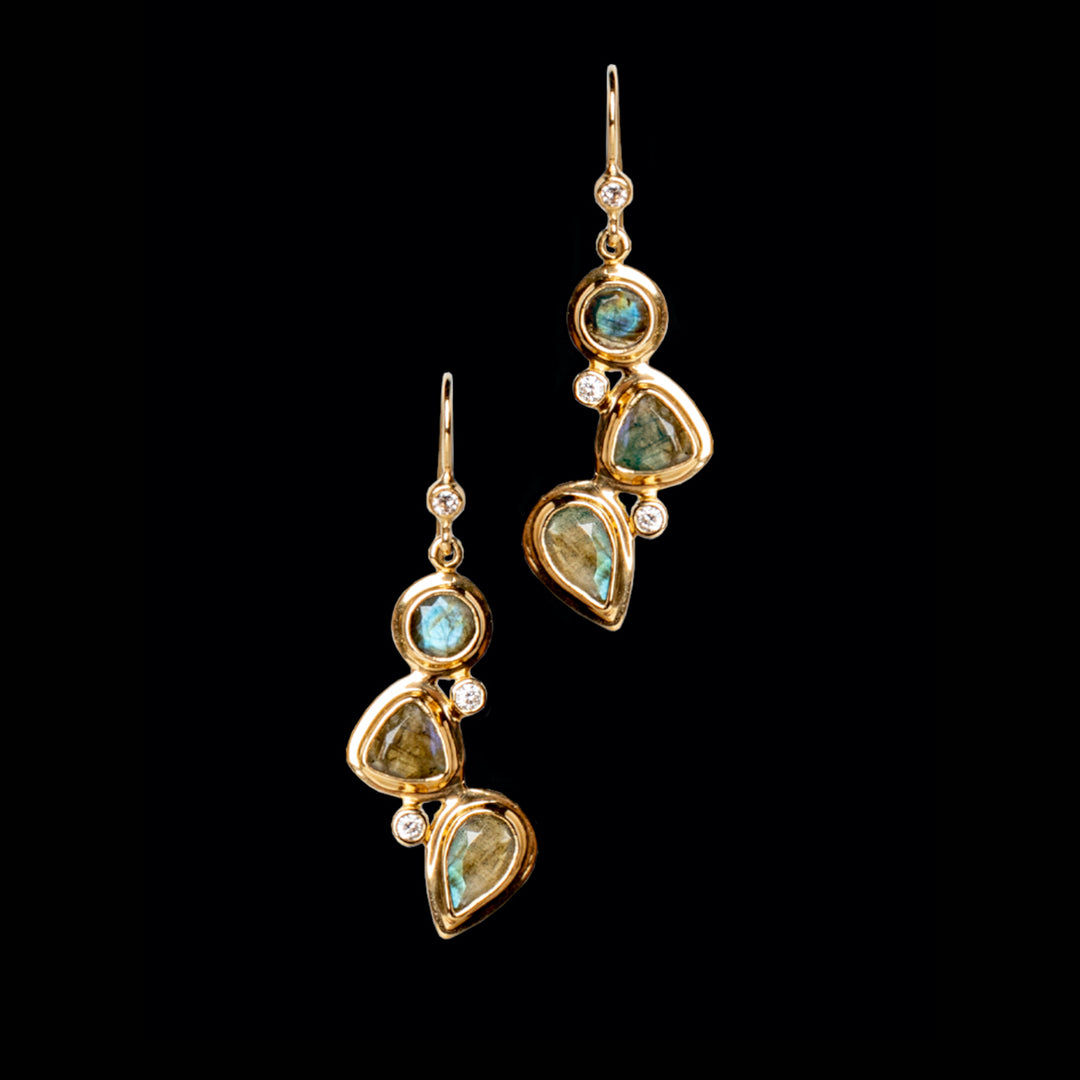 Labradorite & Diamond 18K Yellow Gold Mosaic Earrings - Darby Scott
