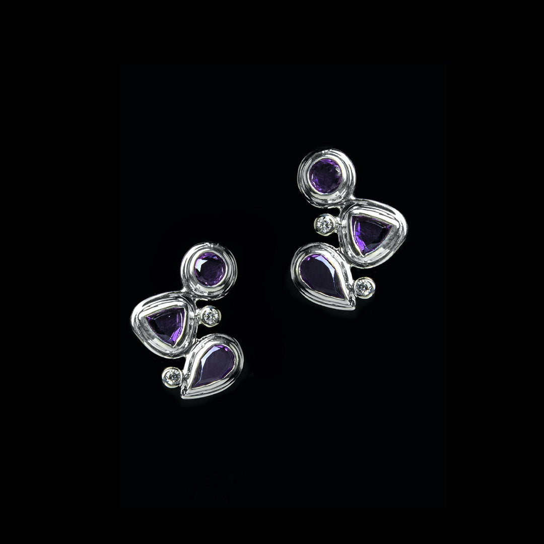 Amethyst & Diamond Post Back Mosaic Style Earrings - Darby Scott