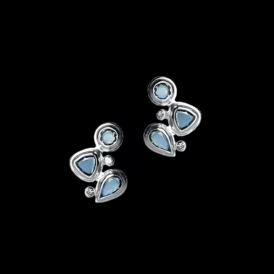 Blue Topaz & Diamond Post Back Mosaic Earrings in Sterling Silver - Darby Scott