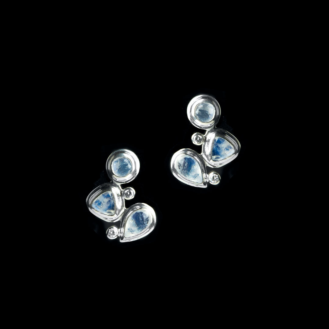 Moonstone 3 Stone Mosaic Post-Back Earrings - Darby Scott