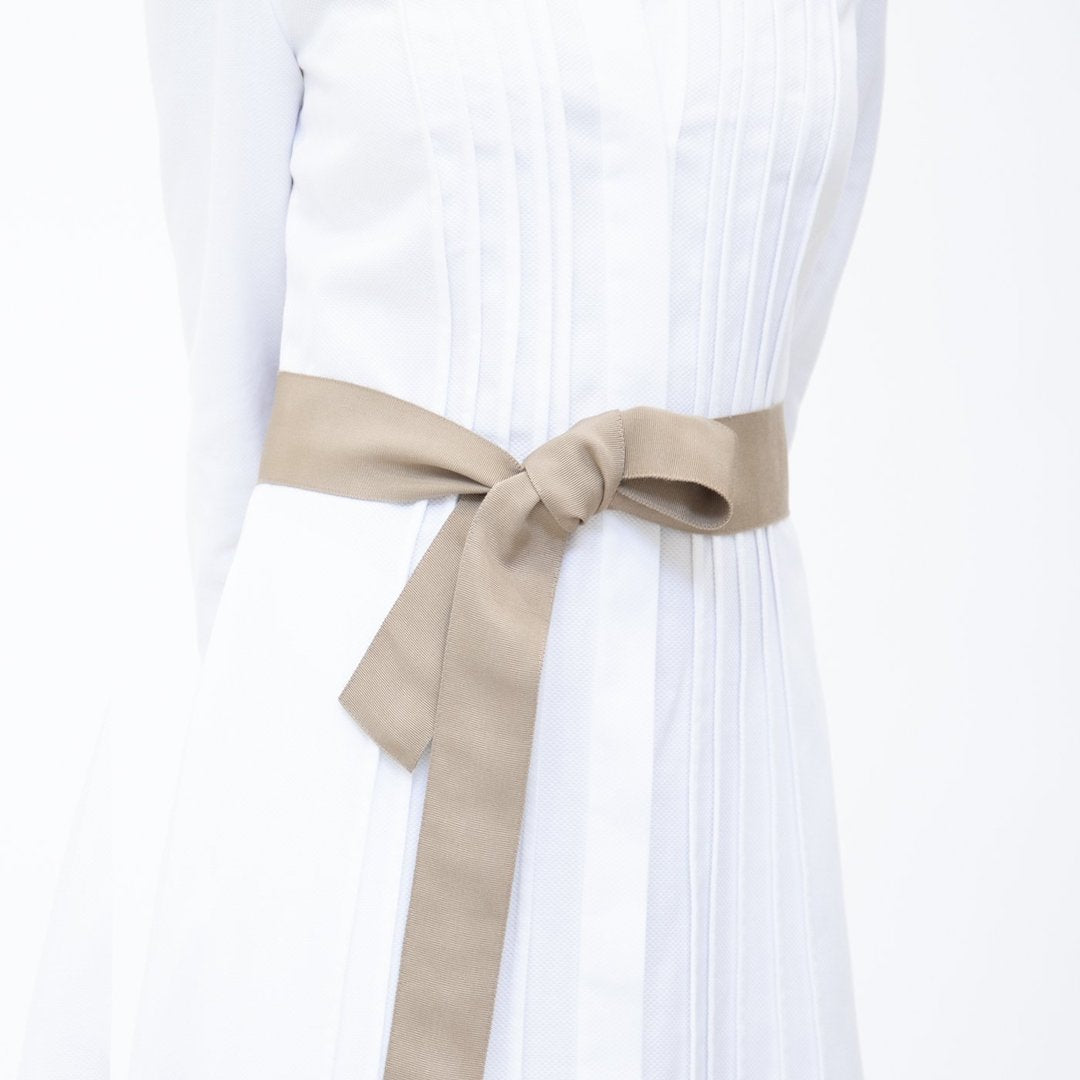 Wide Grosgrain Ribbon Belt in Dark Taupe on Model - Darby Scott