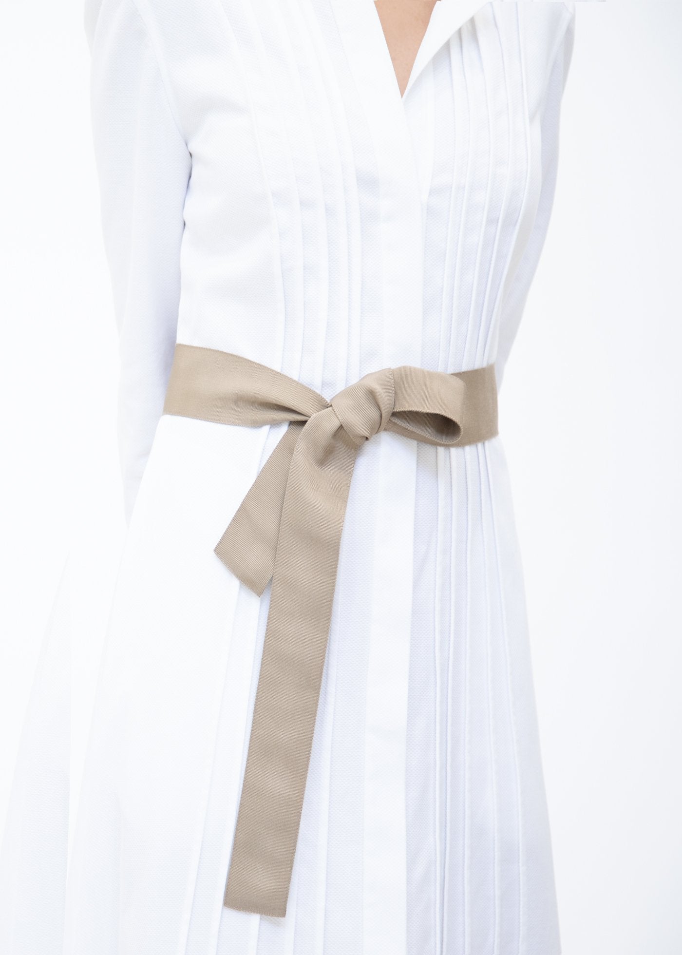 Wide Grosgrain Ribbon Belt in Dark Taupe on Model - Darby Scott