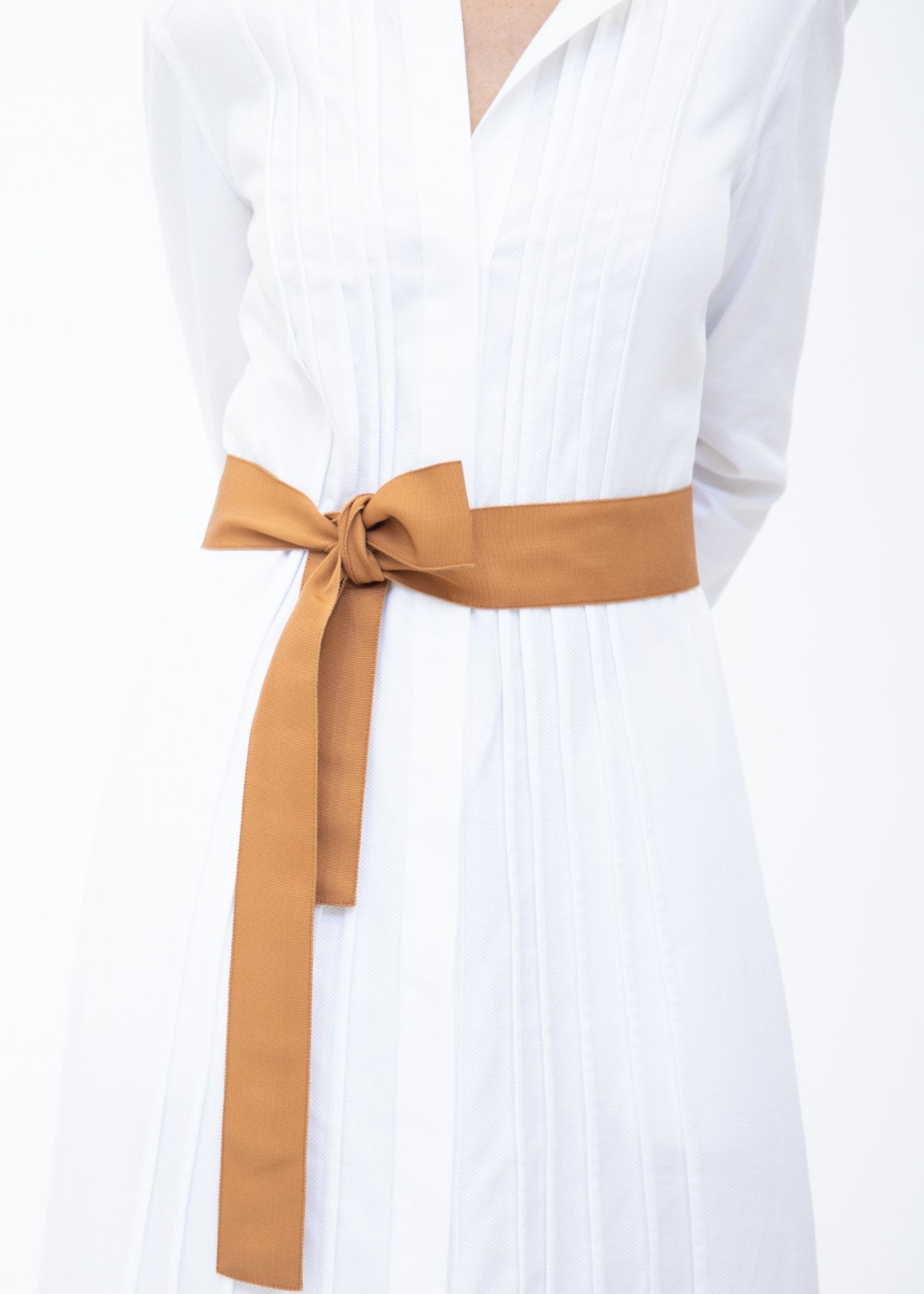 Wide Grosgrain Ribbon Belt in Dark Terracotta on Model - Darby Scott