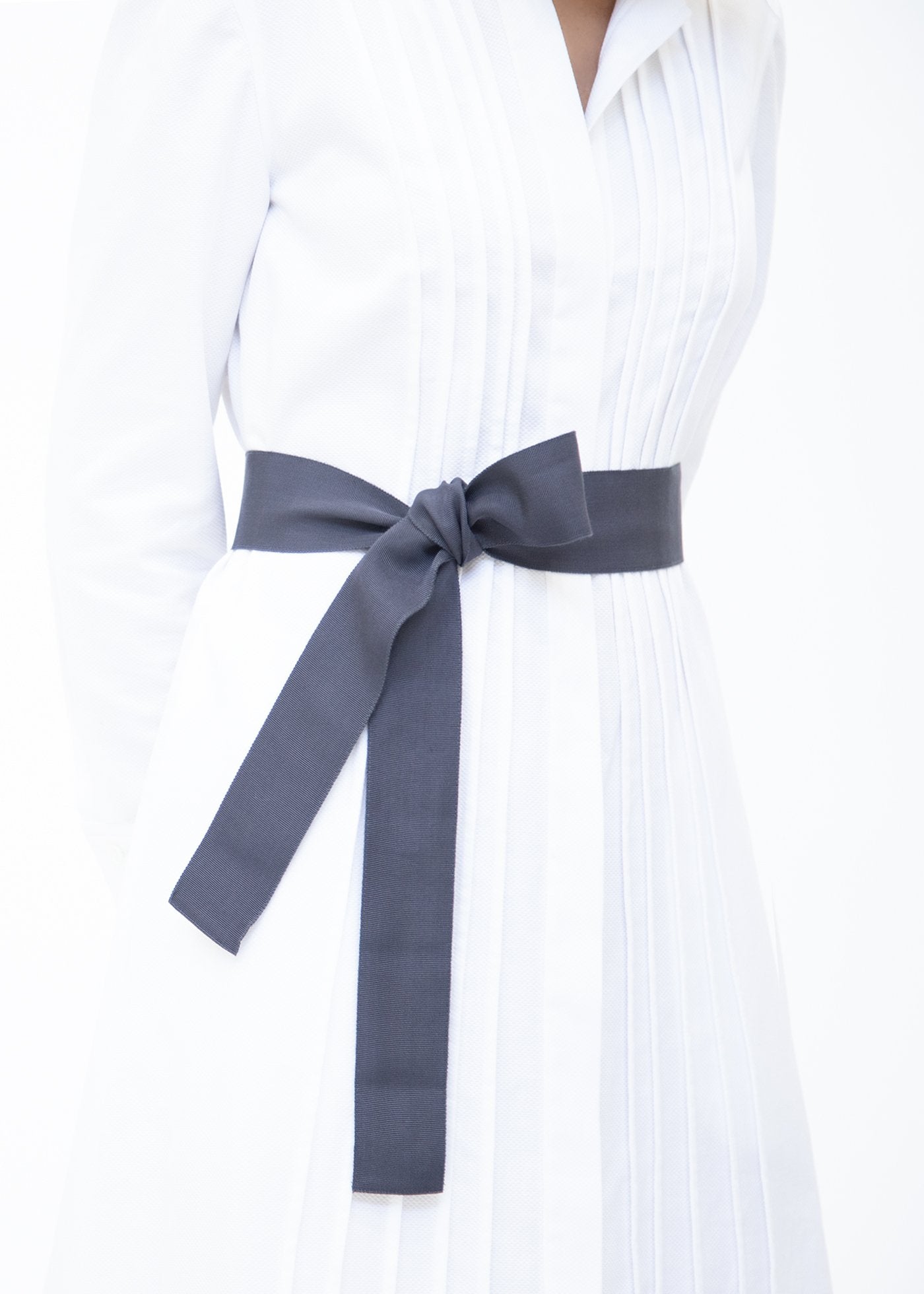 Wide Grosgrain Ribbon Belt in Gunmetal on Model - Darby Scott