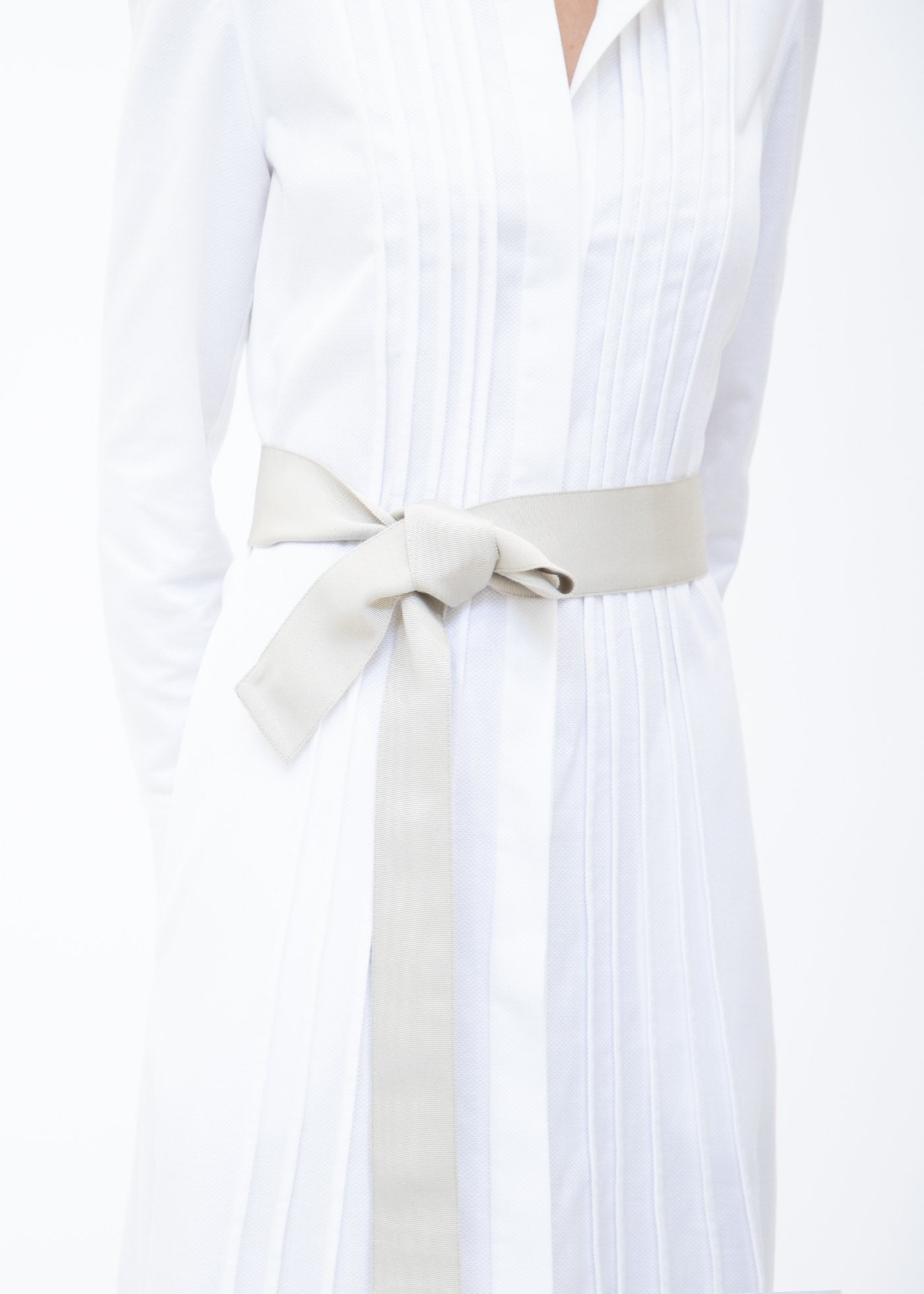 Wide Grosgrain Ribbon Belt in Pale Taupe on Model - Darby Scott