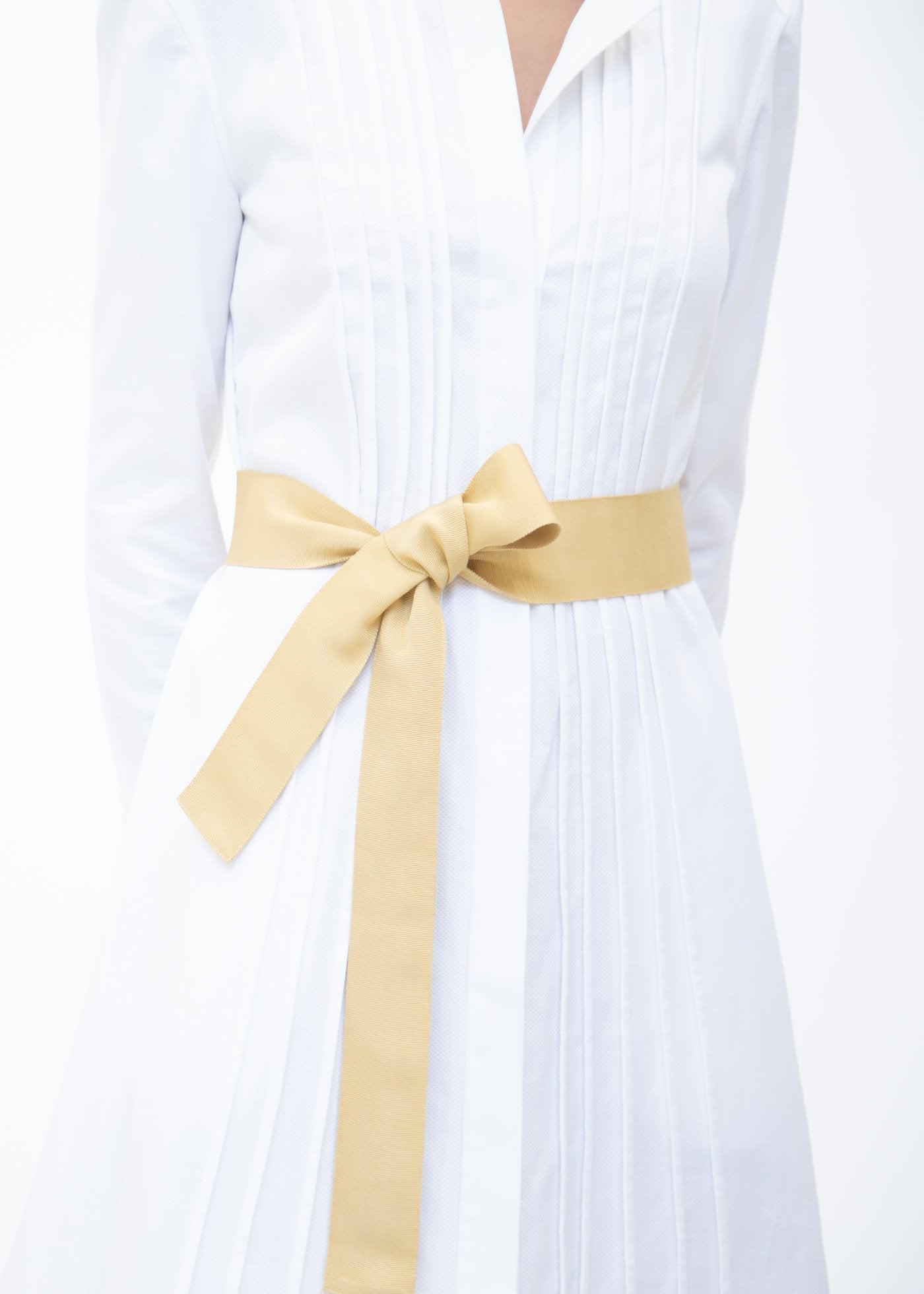 Wide Grosgrain Ribbon Belt in Saffron Yellow on Model - Darby Scott