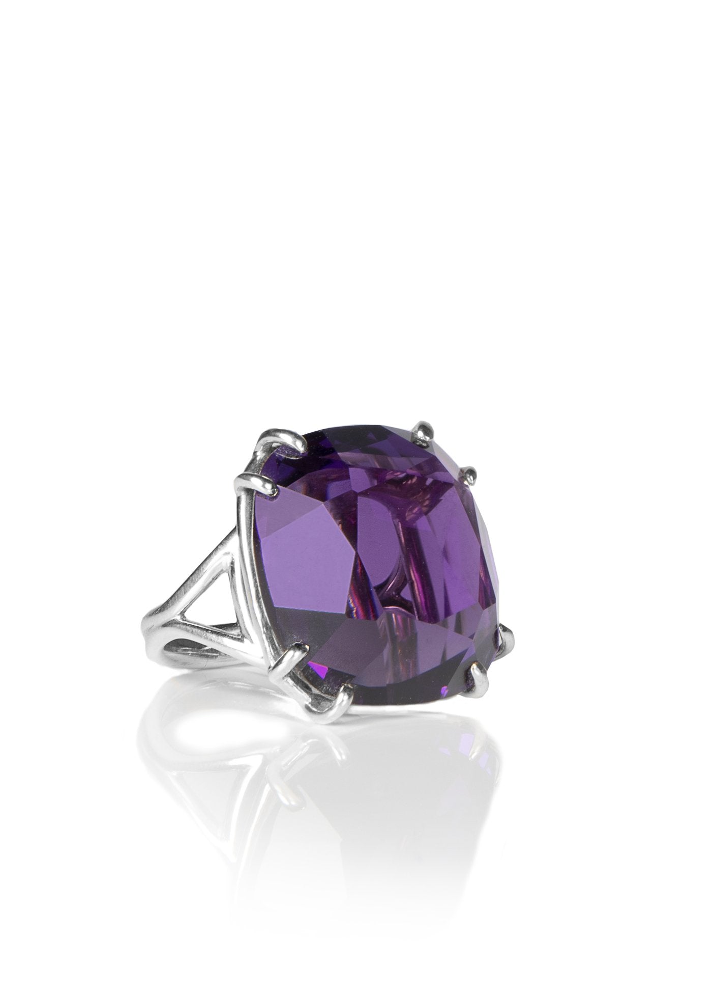Dark Amethyst Sterling Ring, 34 Carat Cushion Cut - Darby Scott