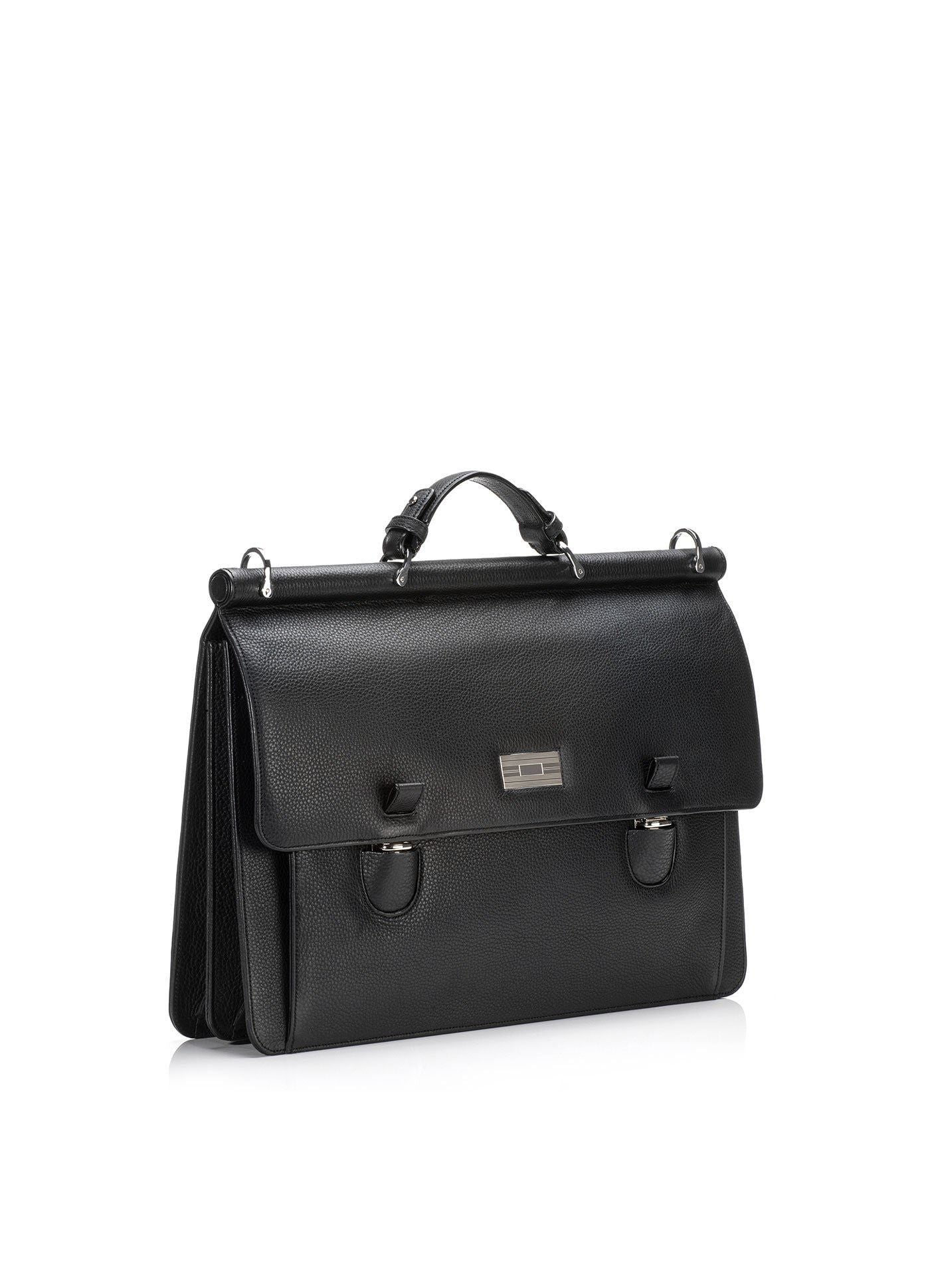 Side view Black Leather London Monogram Attache - Darby Scott