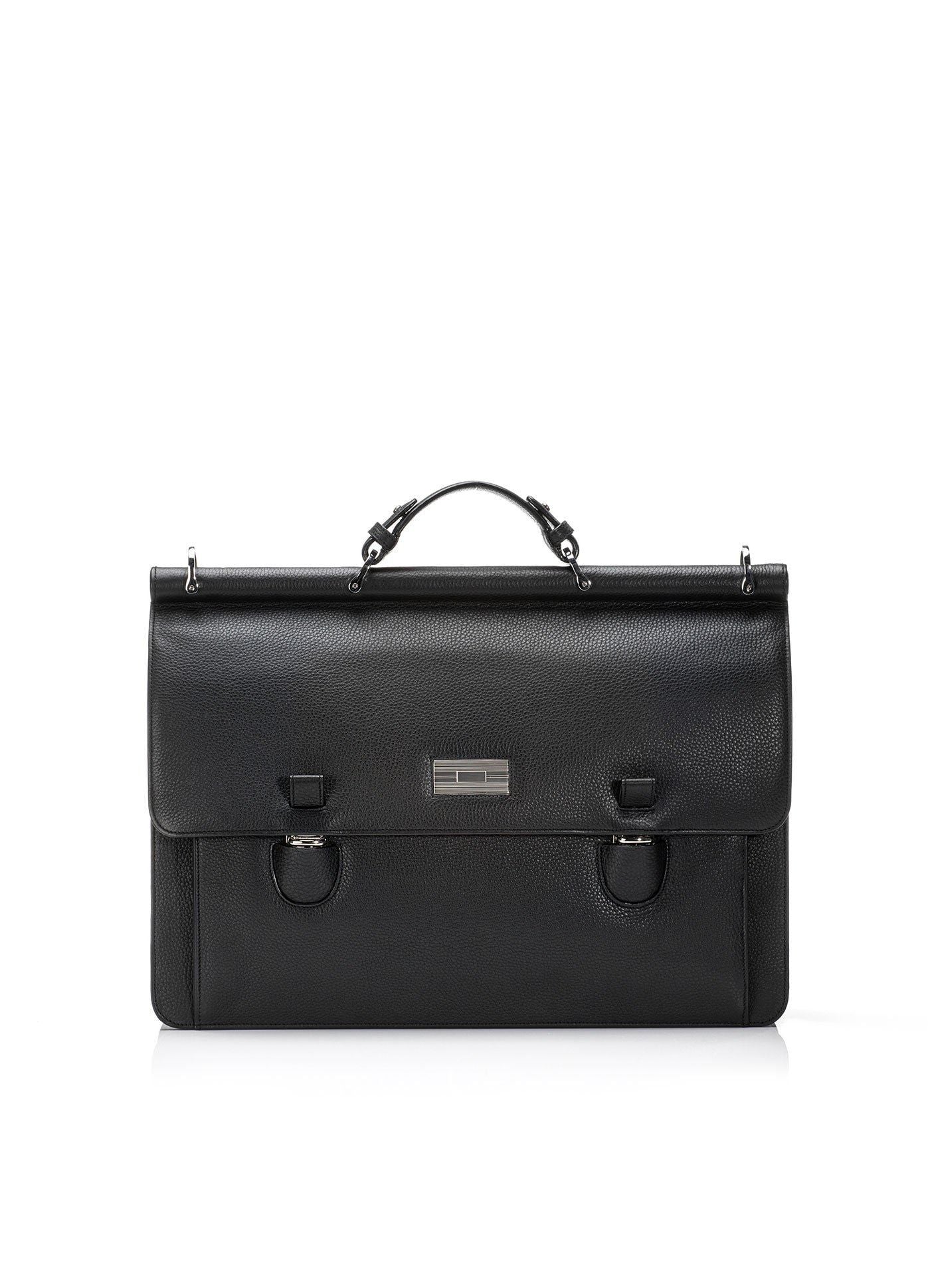 Black Leather London Attache with Sterling Monogram Plate - Darby Scott