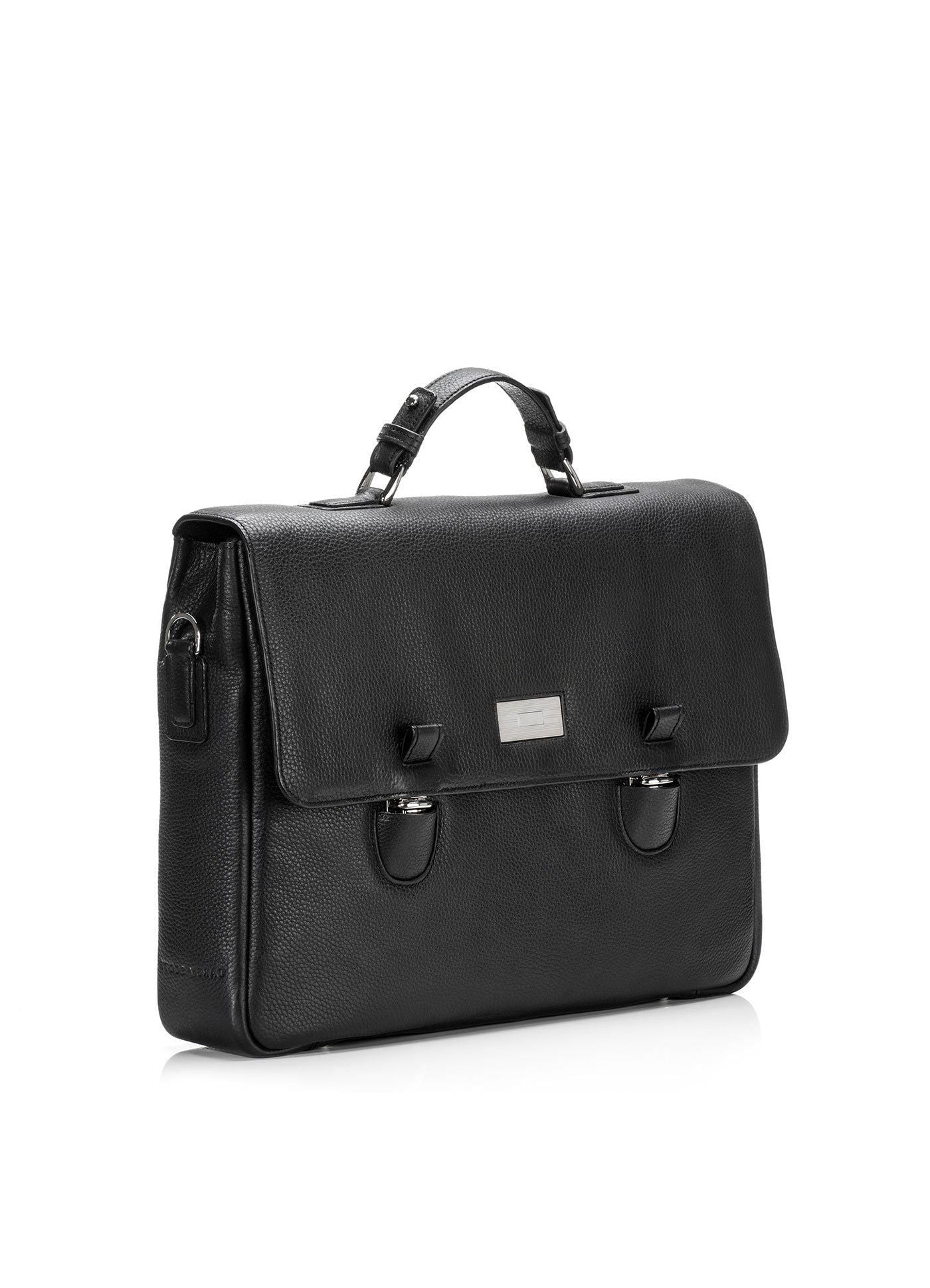 Side view Black Pebble Leather Hudson Tuck Lock Attache - Darby Scott