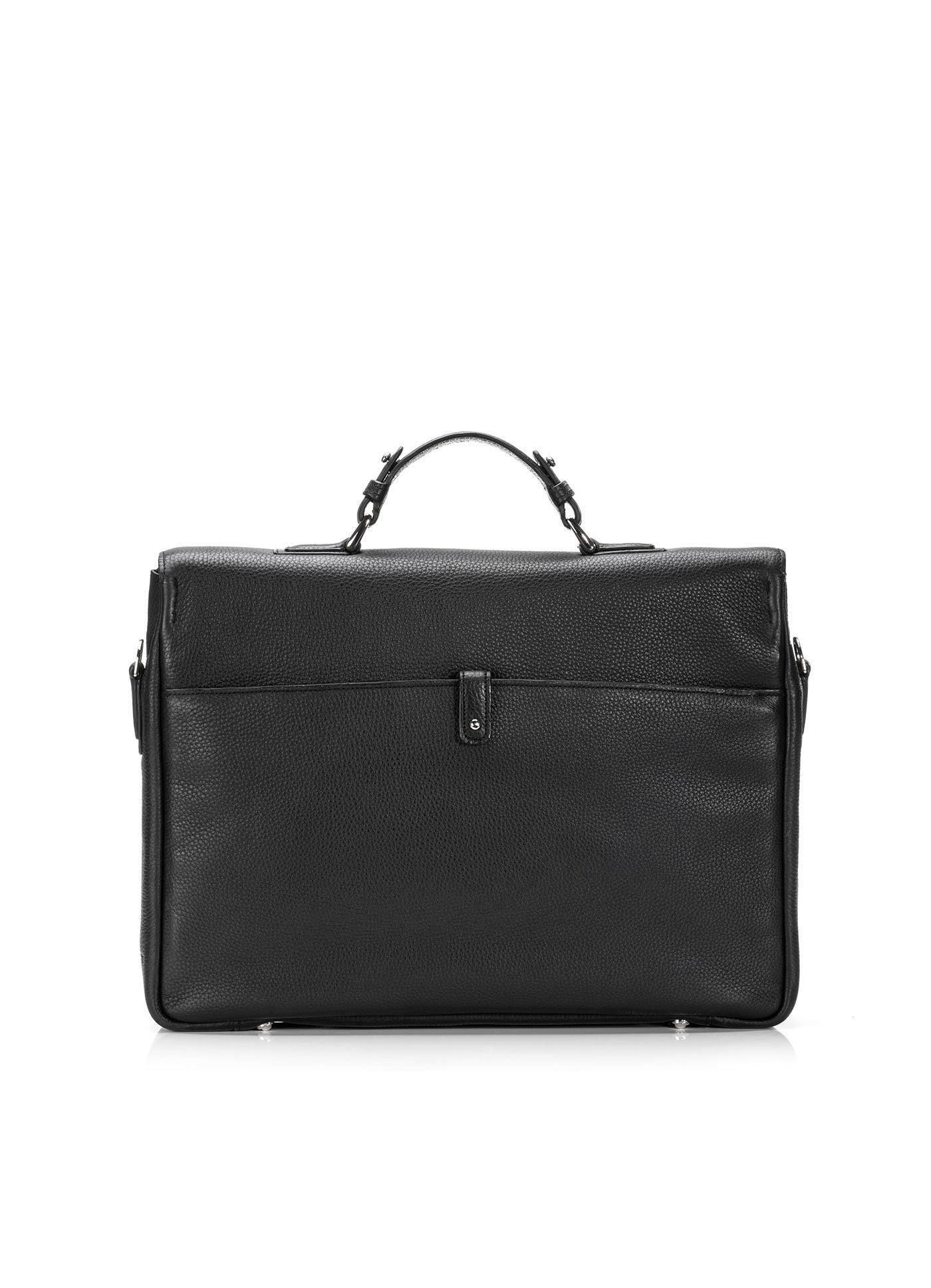 Back view Black Pebble Leather Hudson Tuck Lock Attache - Darby Scott