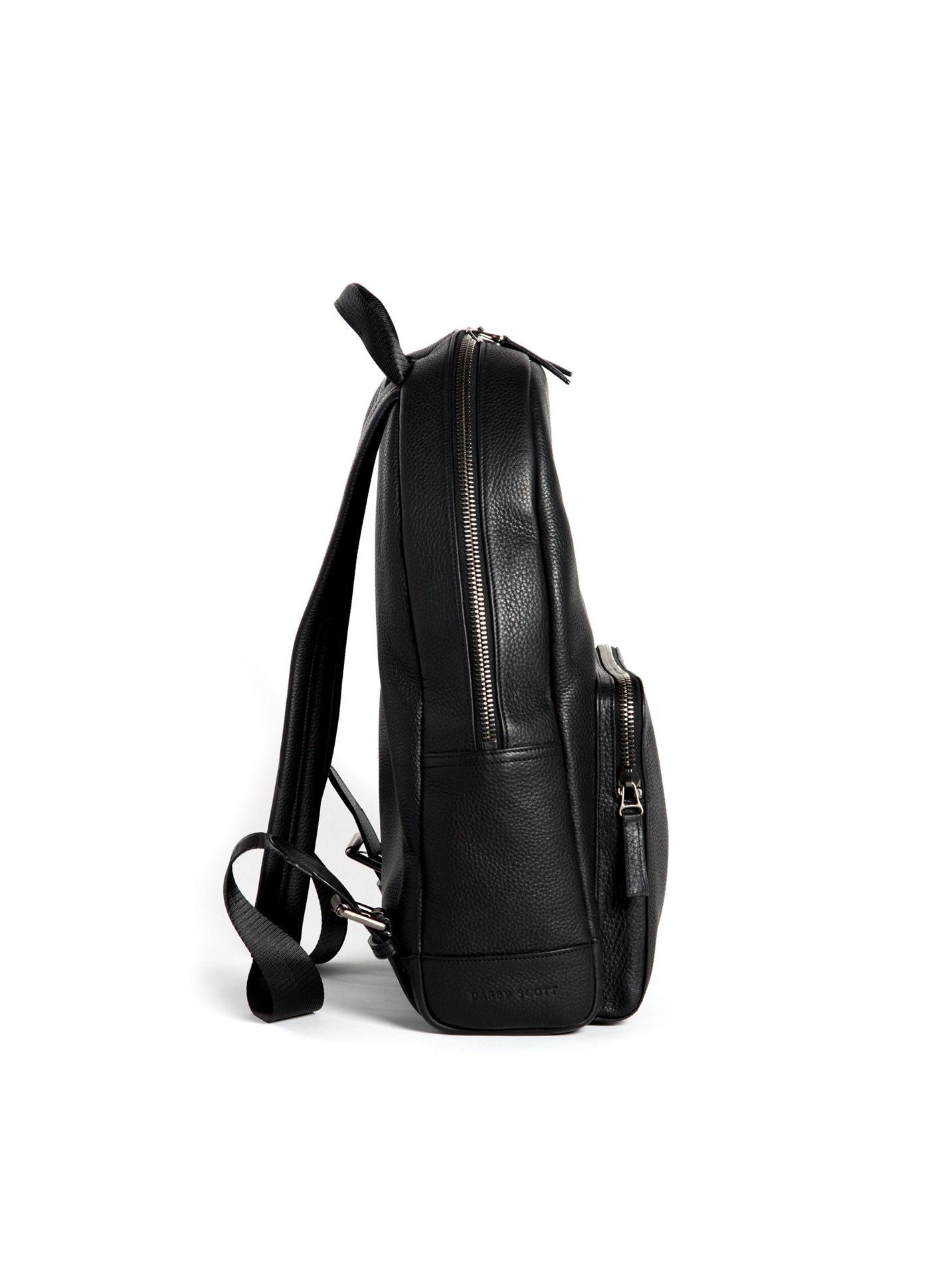 Side of Black Leather Monogram Stuart Backpack - Darby Scott