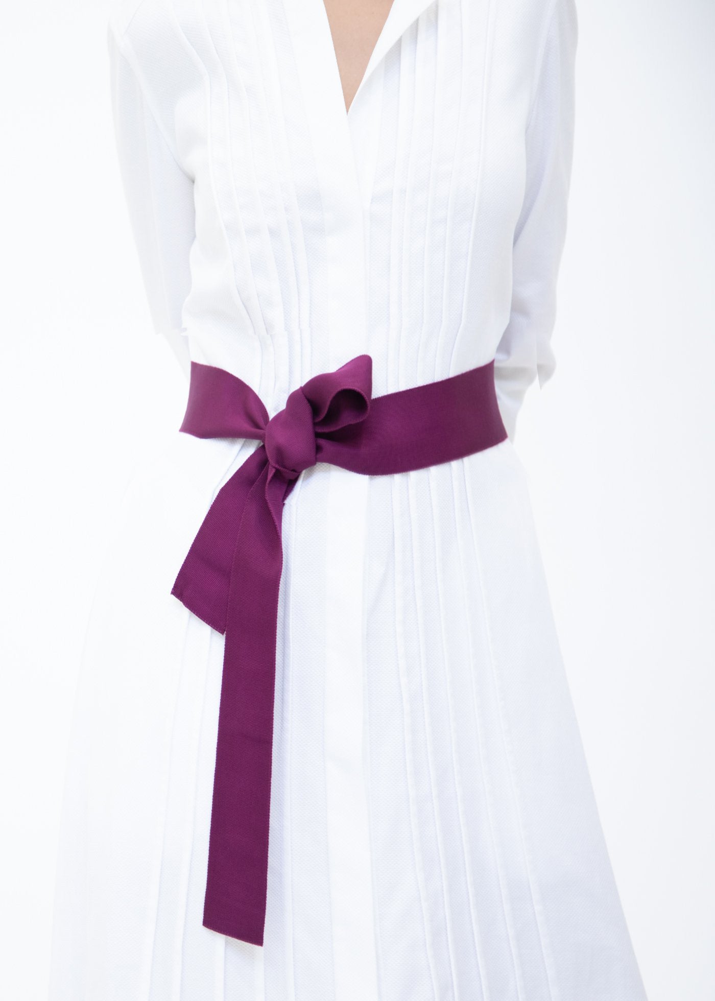 Wide Grosgrain Ribbon Belt in Berry on Model - Darby Scott Edit alt text