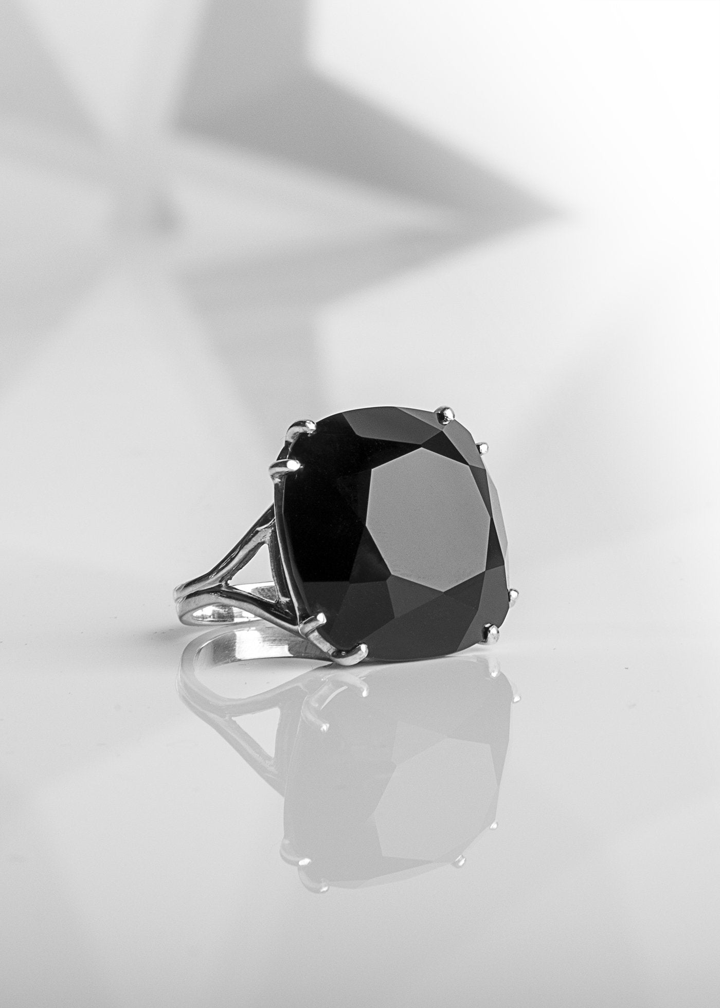 Black Onyx 34 Carat Cushion Cut Cocktail Ring