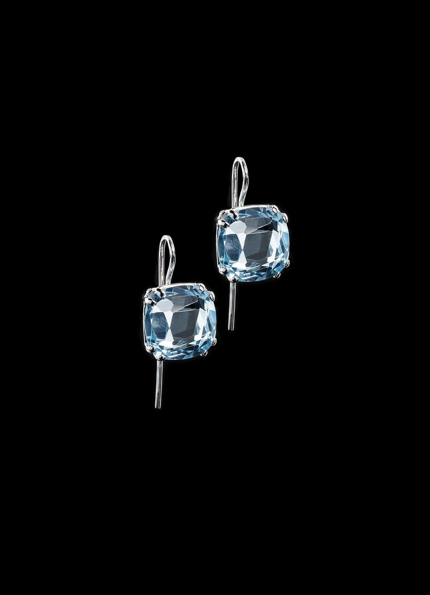 Blue Topaz 12MM Cushion Cut Sterling Silver Earring - Darby Scott