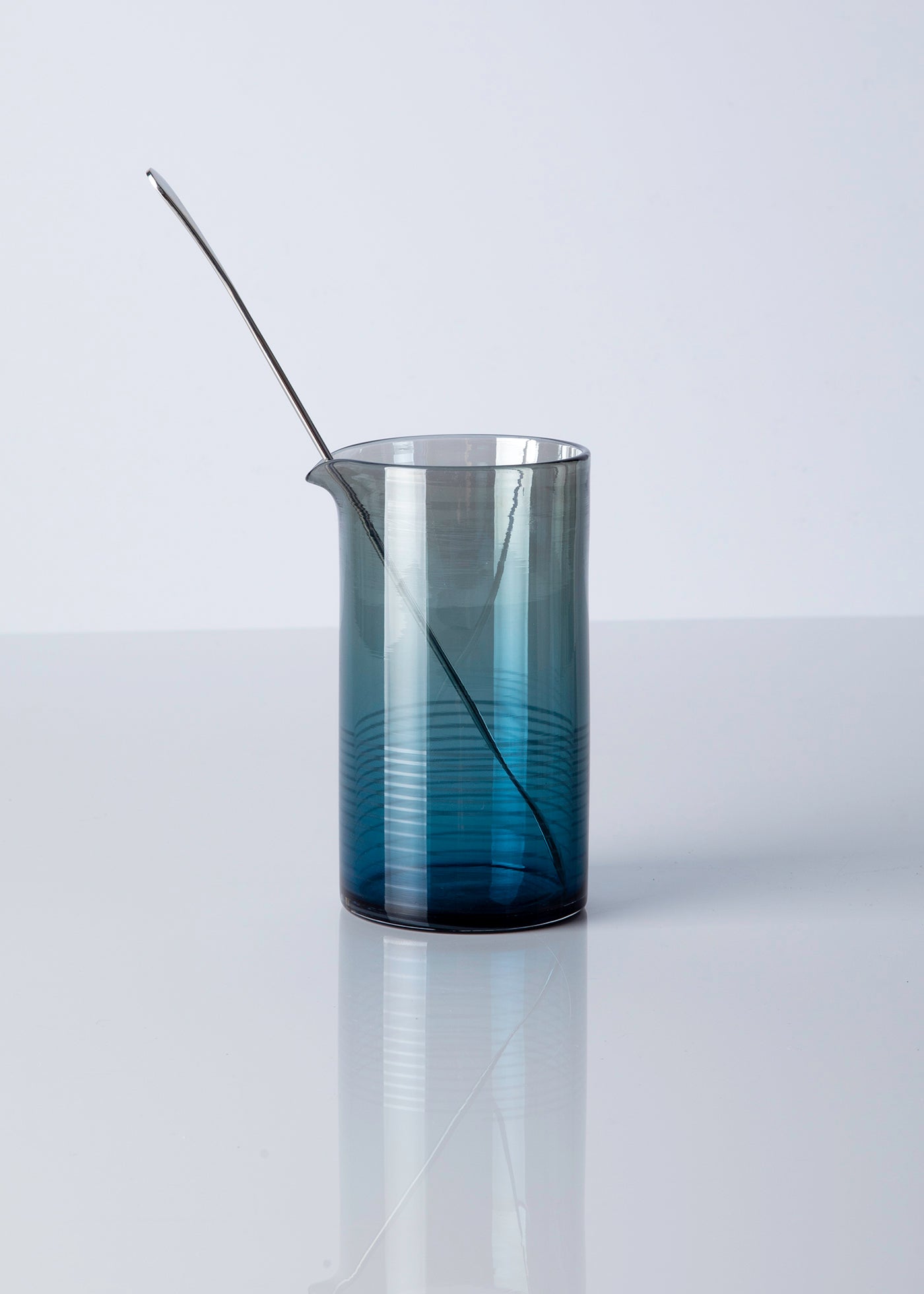 Hand blown ombre steel blue mixing glass with long spoon