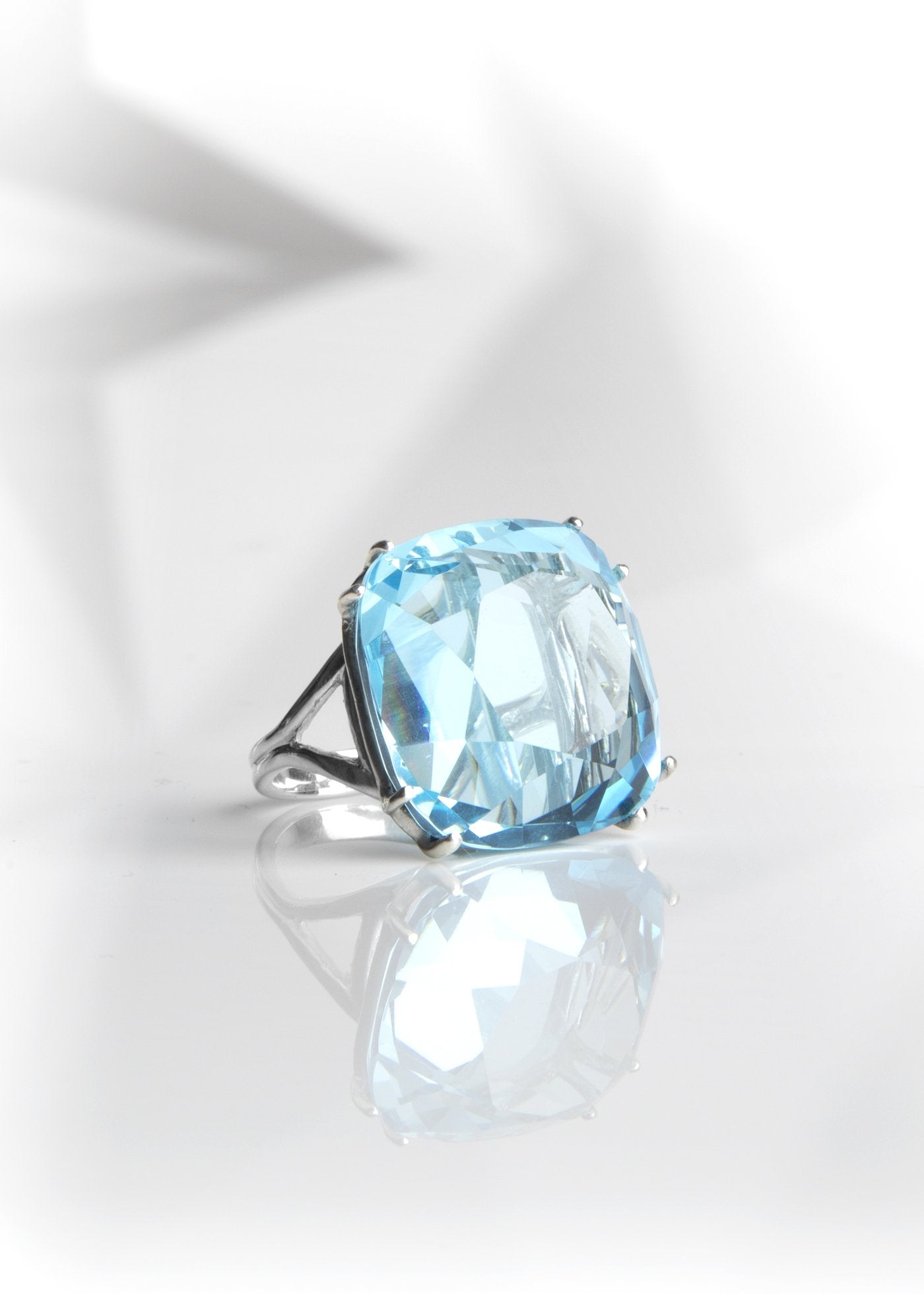 Blue Topaz 34 Carat Cushion Cut Cocktail Ring