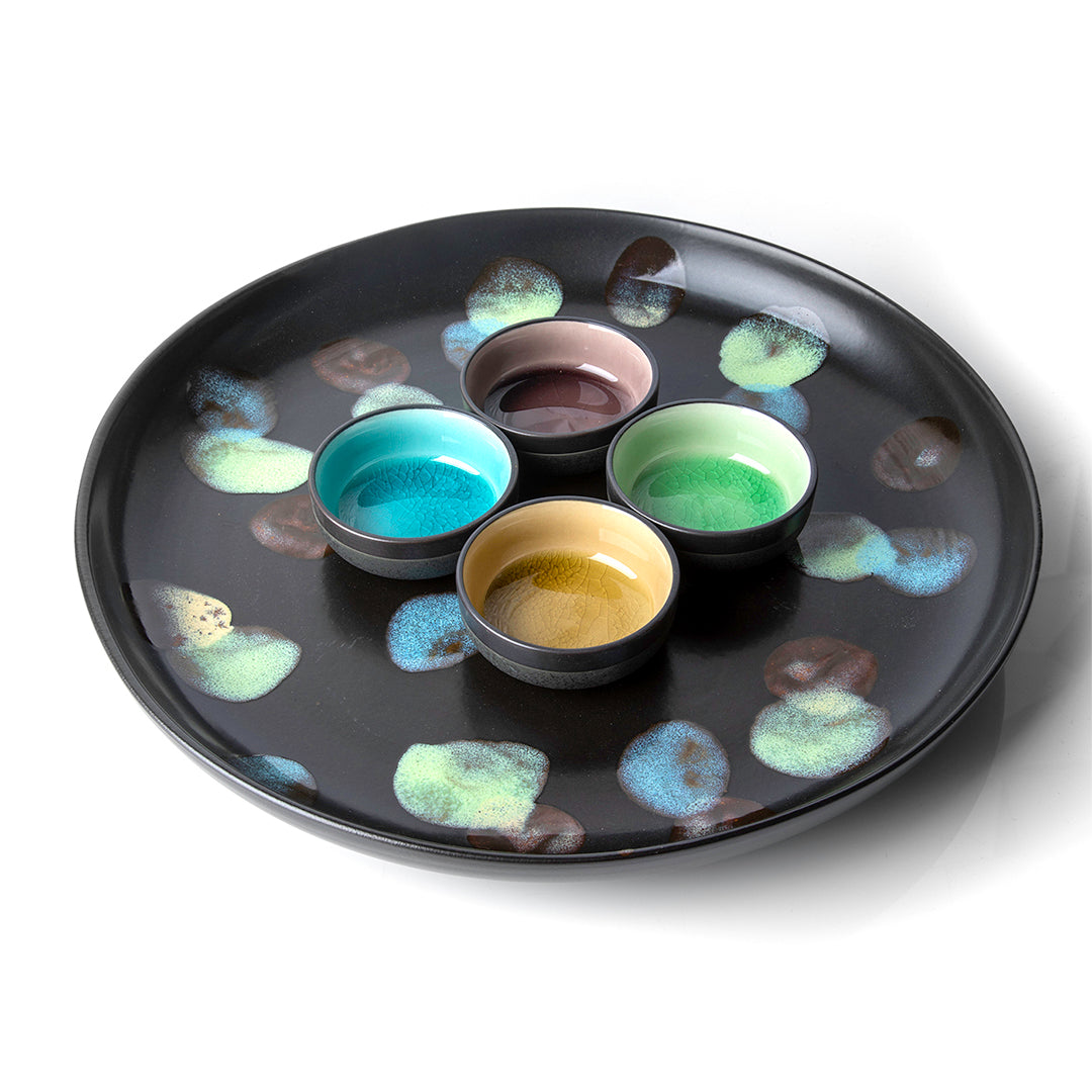 Ceramic Serving Plate shown with Crackle Porcelain Bowls